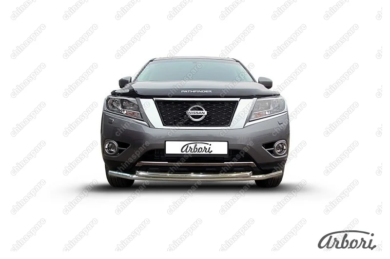 AFZDANIP1405 Защита переднего бампера d57+d57 двойная Arbori нерж. сталь для NISSAN Pathfinder 2014-нв