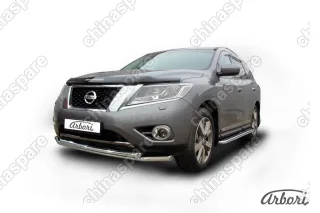 AFZDANIP1405 Защита переднего бампера d57+d57 двойная Arbori нерж. сталь для NISSAN Pathfinder 2014-нв