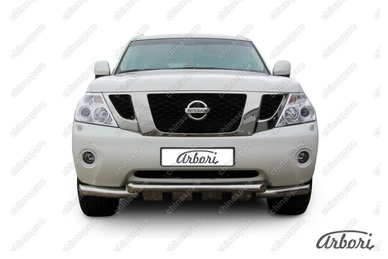 AFZDANIPAT01 Защита переднего бампера d76+d76 двойная с профильной защитой картера Arbori нерж. сталь для Nissan PATROL 2012-2014