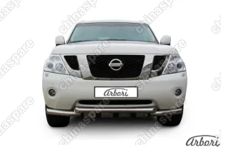 AFZDANIPAT01 Защита переднего бампера d76+d76 двойная с профильной защитой картера Arbori нерж. сталь для Nissan PATROL 2012-2014