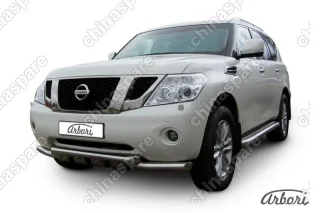 AFZDANIPAT01 Защита переднего бампера d76+d76 двойная с профильной защитой картера Arbori нерж. сталь для Nissan PATROL 2012-2014