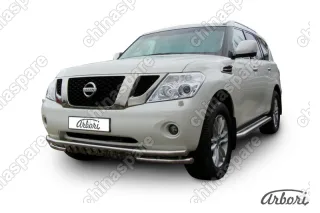 AFZDANIPAT02 Защита переднего бампера d76 с профильной защитой картера Arbori нерж. сталь для Nissan PATROL 2012-2014