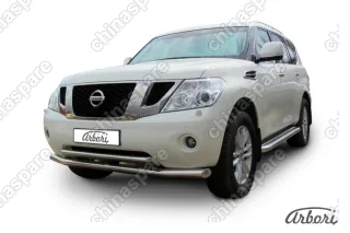 AFZDANIPAT04 Защита переднего бампера d76+d57 двойная Arbori нерж. сталь для Nissan PATROL 2012-2014
