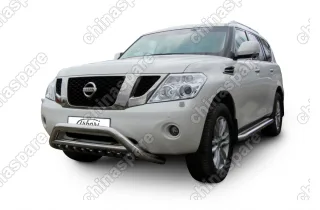 AFZDANIPAT06 Кенгурятник d76 низкий широкий с ЗК и перемычкой Arbori нерж. сталь для Nissan PATROL 2012-2014