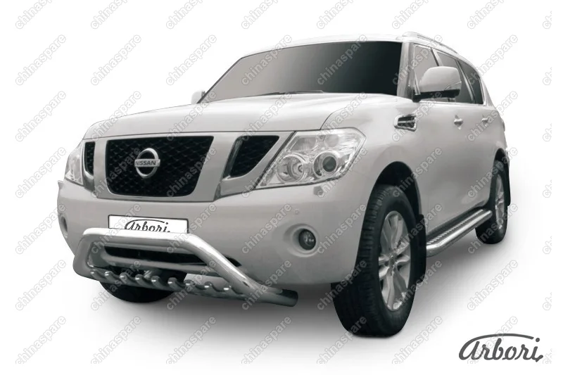 AFZDANIPAT07 Кенгурятник d76 низкий широкий с ЗК Arbori нерж. сталь для Nissan PATROL 2012-2014