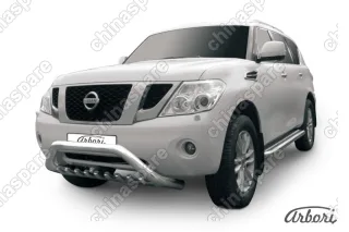 AFZDANIPAT07 Кенгурятник d76 низкий широкий с ЗК Arbori нерж. сталь для Nissan PATROL 2012-2014