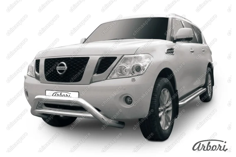 AFZDANIPAT08 Кенгурятник d76 низкий широкий с перемычкой Arbori нерж. сталь для Nissan PATROL 2012-2014