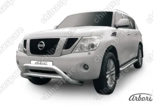 AFZDANIPAT08 Кенгурятник d76 низкий широкий с перемычкой Arbori нерж. сталь для Nissan PATROL 2012-2014