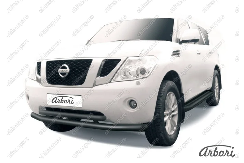 AFZDANIPAT04B Защита переднего бампера d76+d57 двойная Arbori черн. для Nissan PATROL 2012-2014