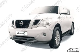 AFZDANIPAT04B Защита переднего бампера d76+d57 двойная Arbori черн. для Nissan PATROL 2012-2014