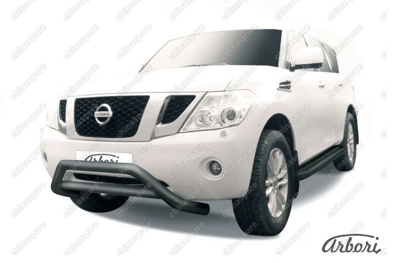 AFZDANIPAT08B Кенгурятник d76 низкий широкий с перемычкой Arbori черн. для Nissan PATROL 2012-2014