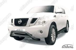 AFZDANIPAT08B Кенгурятник d76 низкий широкий с перемычкой Arbori черн. для Nissan PATROL 2012-2014