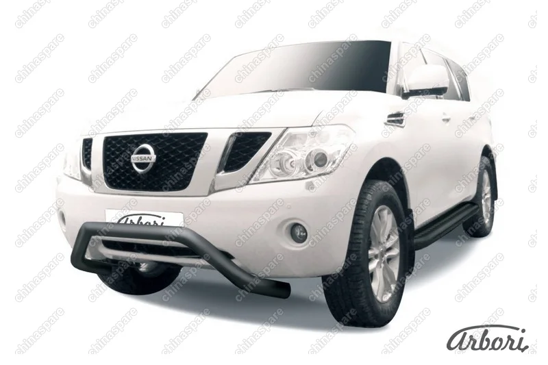 AFZDANIPAT09B Кенгурятник d76 низкий широкий "мини" Arbori черн. для Nissan PATROL 2012-2014