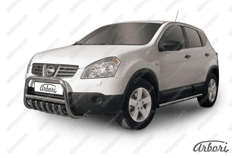 Кенгурятник d57 низкий c защитой картера Arbori нерж. сталь для Nissan QASHQAI 2007-2010