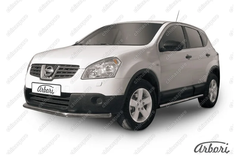 Защита переднего бампера d57 длинная Arbori нерж. сталь для Nissan QASHQAI 2007-2010