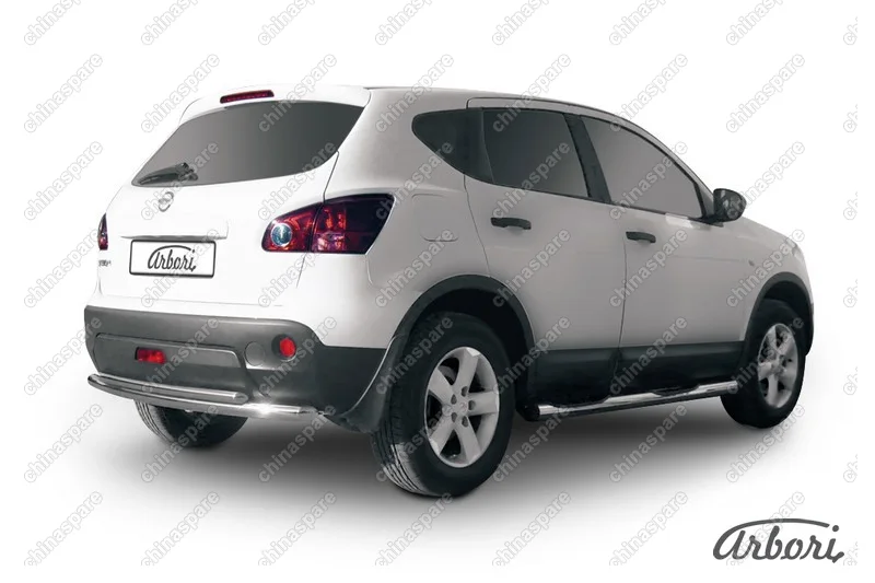 Защита заднего бампера d57+d42 двойная Arbori нерж. сталь для Nissan QASHQAI 2007-2010