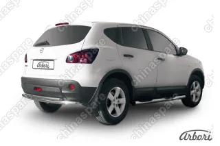 Защита заднего бампера d57+d42 двойная Arbori нерж. сталь для Nissan QASHQAI 2007-2010