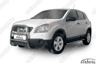 Кенгурятник d57 высокий  Arbori нерж. сталь для Nissan QASHQAI+2 2007-2010