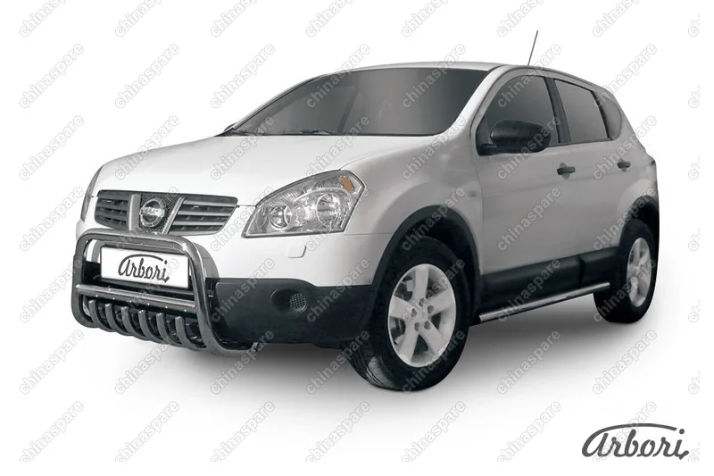 Кенгурятник d57 низкий c защитой картера Arbori нерж. сталь для Nissan QASHQAI+2 2007-2010