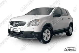 Защита переднего бампера d57 длинная Arbori нерж. сталь для Nissan QASHQAI+2 2007-2010