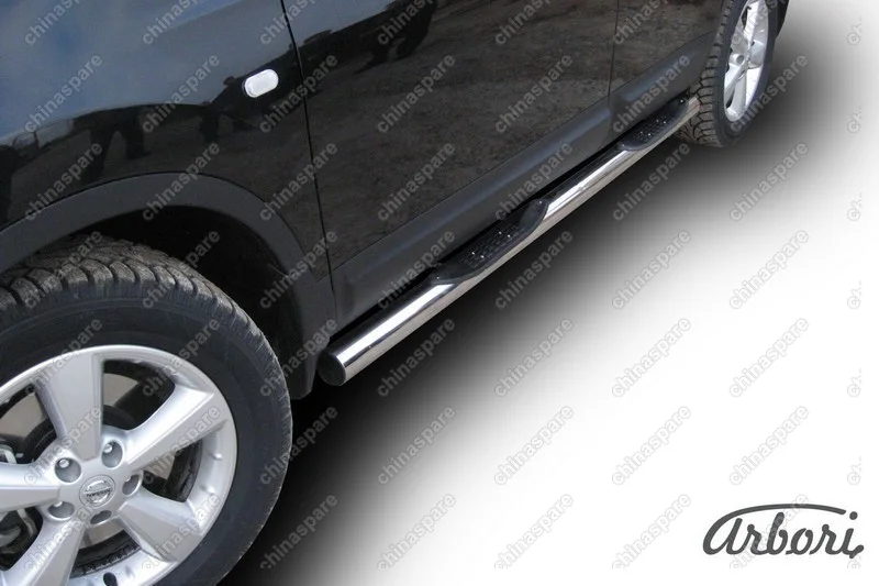 Защита порогов d76 с проступями Arbori нерж. сталь для Nissan QASHQAI+2 2007-2010