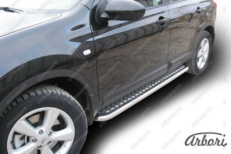 Защита порогов d57 с листом Arbori нерж. сталь для Nissan QASHQAI+2 2007-2010