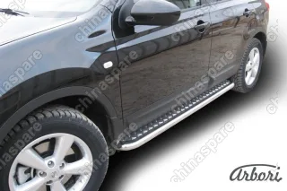 Защита порогов d57 с листом Arbori нерж. сталь для Nissan QASHQAI+2 2007-2010