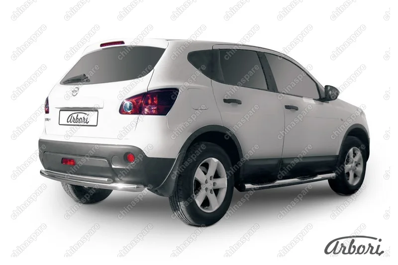 Защита заднего бампера d57+d57 двойная Arbori нерж. сталь для Nissan QASHQAI+2 2007-2010