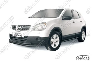 Защита переднего бампера d57+d42  двойная длинная Arbori черн. для Nissan QASHQAI 2007-2010