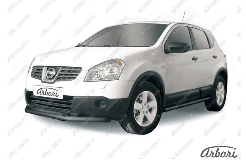 Защита переднего бампера d57+d42 двойная короткая Arbori черн. для Nissan QASHQAI 2007-2010