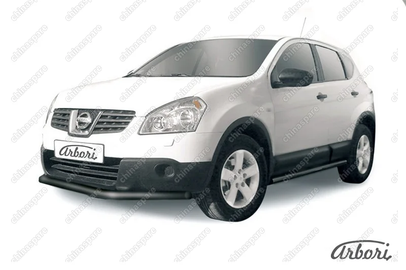 Защита переднего бампера d57 длинная Arbori черн. для Nissan QASHQAI+2 2007-2010