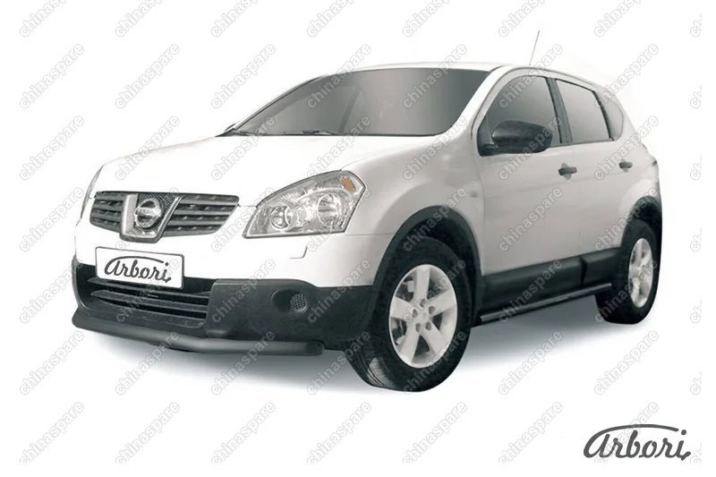 Защита переднего бампера d57 короткая Arbori черн. для Nissan QASHQAI+2 2007-2010
