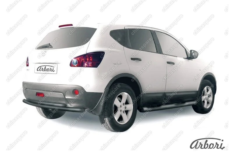 Защита заднего бампера d57+d57 двойная Arbori черн. для Nissan QASHQAI+2 2007-2010