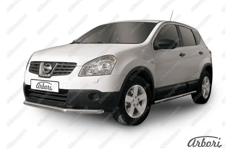 Защита переднего бампера d57 короткая Arbori нерж. сталь для Nissan QASHQAI 2011-2013