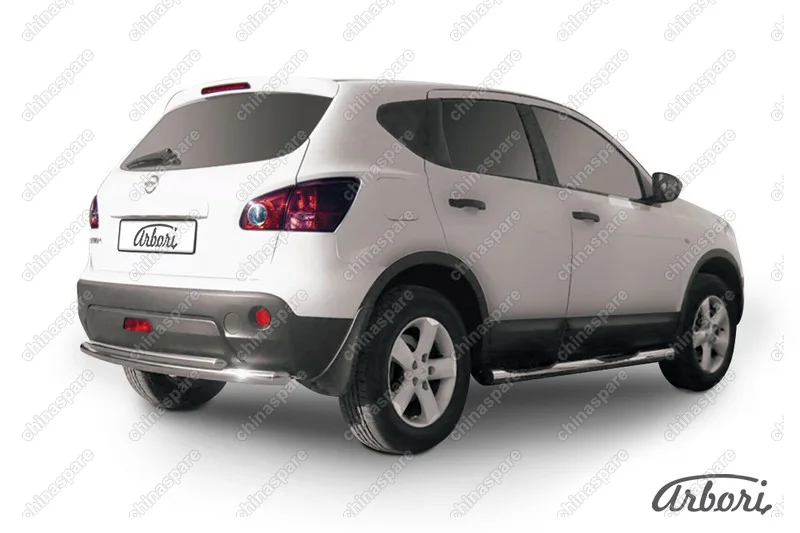 Защита заднего бампера d57+d42 двойная Arbori нерж. сталь для Nissan QASHQAI 2011-2013
