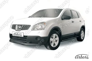 Защита переднего бампера d57+d42 двойная короткая Arbori черн. для Nissan QASHQAI 2011-2013