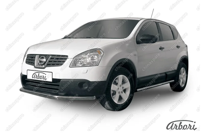 Защита переднего бампера d57 длинная Arbori нерж. сталь для Nissan QASHQAI+2 2011-2013