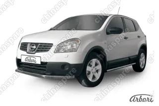 Защита переднего бампера d57 длинная Arbori нерж. сталь для Nissan QASHQAI+2 2011-2013
