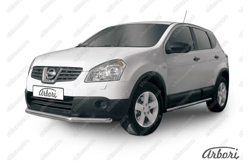 Защита переднего бампера d57 короткая Arbori нерж. сталь для Nissan QASHQAI+2 2011-2013