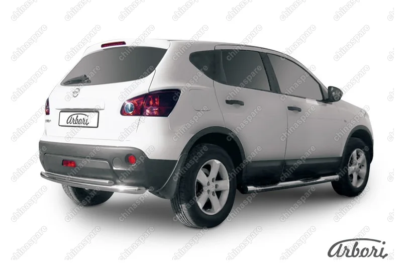 Защита заднего бампера d57+d57 двойная Arbori нерж. сталь для Nissan QASHQAI+2 2011-2013