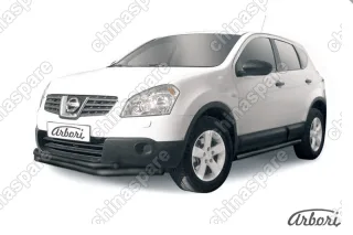 Защита переднего бампера d57+d42 двойная длинная Arbori черн. для Nissan QASHQAI+2 2011-2013