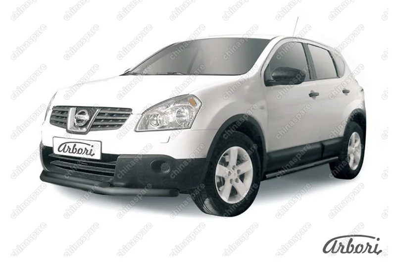 Защита переднего бампера d57+d42 двойная короткая Arbori черн. для Nissan QASHQAI+2 2011-2013