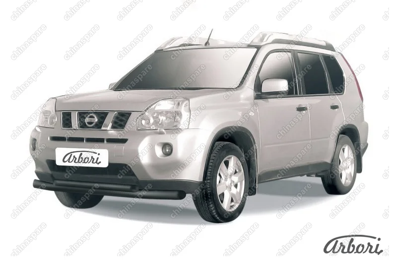 AFZDANXT05B Защита переднего бампера d76+d57 двойная Arbori черн. для Nissan X-TRAIL 2007-2011
