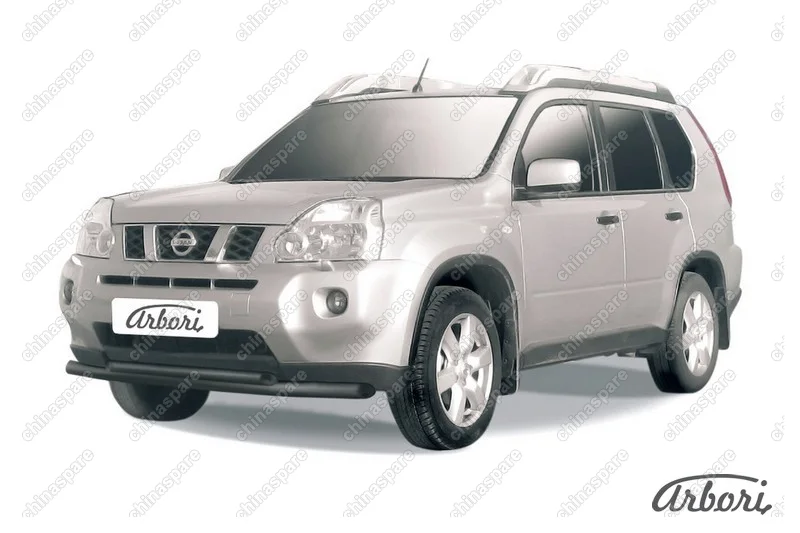 AFZDANXT1103B Защита переднего бампера d57+d57 двойная Arbori черн. для Nissan X-TRAIL 2011-2015