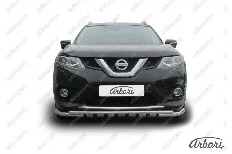AFZDANXT1501 Защита переднего бампера d57+d42 двойная с декоративными элементами Arbori нерж. сталь для NISSAN X-Trail 2015-нв