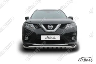 AFZDANXT1501 Защита переднего бампера d57+d42 двойная с декоративными элементами Arbori нерж. сталь для NISSAN X-Trail 2015-нв