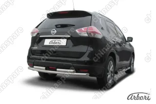 AFZDANXT1508 Защита заднего бампера d57+d57 двойная Arbori нерж. сталь для NISSAN X-Trail 2015-нв