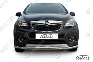 Защита переднего бампера d57+d42 двойная длинная Arbori нерж. сталь для Opel Mokka 2013-2016