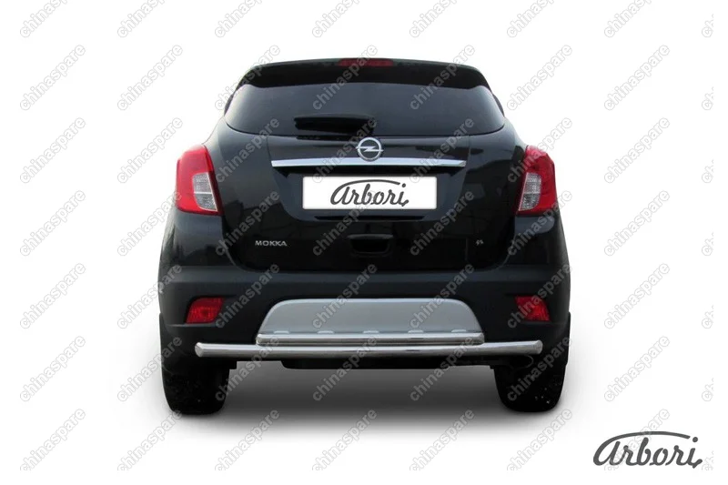 Защита заднего бампера d57+d42 двойная радиусная Arbori нерж. сталь для Opel Mokka 2013-2016