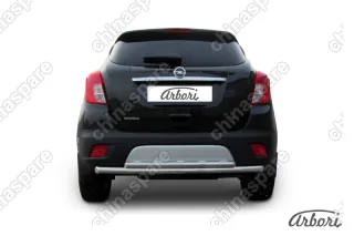 Защита заднего бампера d57+d42 двойная радиусная Arbori нерж. сталь для Opel Mokka 2013-2016
